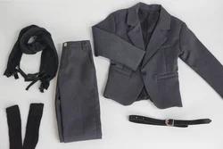D09-P343 children handmade toy uncle ID75 UF75 doll clothes black grey white Blazer Suit jacket socks belt scarf 5pcs/set