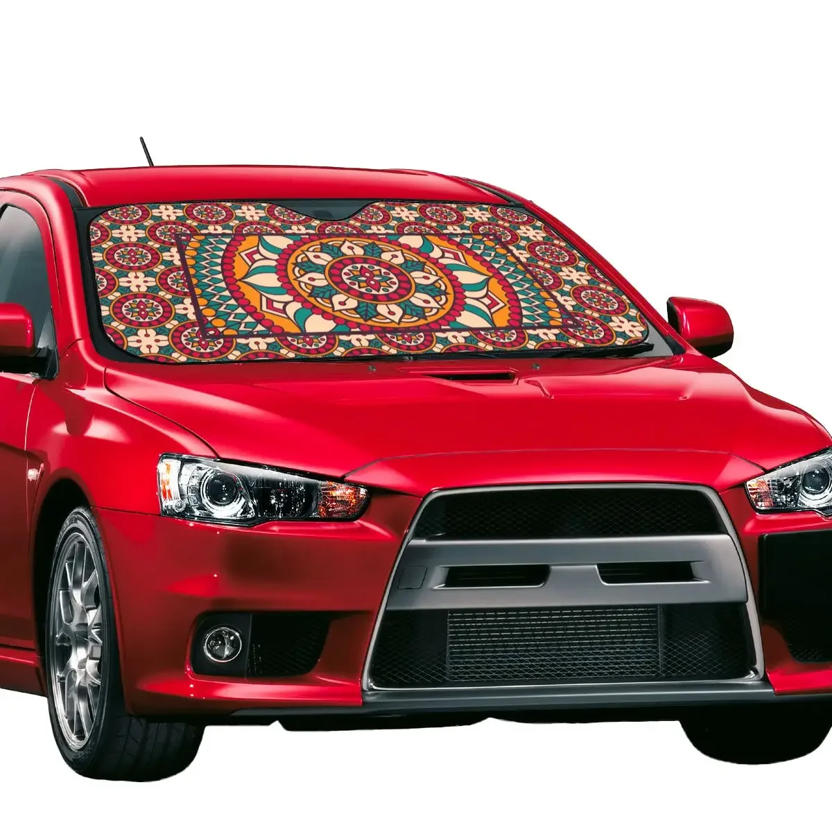 

Geometric Vintage Pattern Funny Sunshade Windscreen 76x140cm Bohemian Aluminium Foil Car Sunshade Front Window Cover