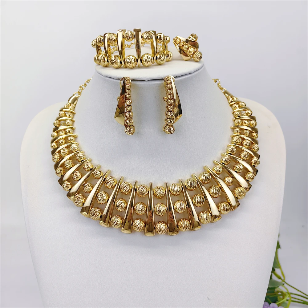 

ESALE Fashion Luxury Jewelry Set High Quality Gorgeous Golden Tone Design For Women Bridal Wedding Engagement Jewelry Italian ﻿