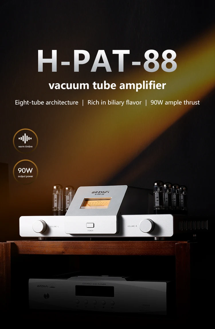H-PAT-88 90W Vacuum Tube Push-Pull Hi-Fi Home Audio Power Amplifier Mellow Pure Tube Sound Stereo Audiophile Amplifier