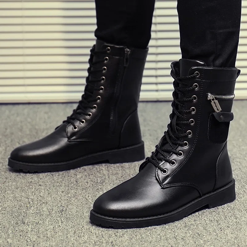 

High Quality Men Platform Boots Thick Bottom Lace Up Mens Boot Trendy High Top British Style Workwear Boots,mid Top Knight Boots