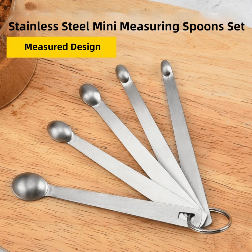 5Pcs Set Stainless Steel Measuring Spoons Set Hangable Rust-Resistant Mini Coffee Spoons Durable Cooking Measure Teaspoons