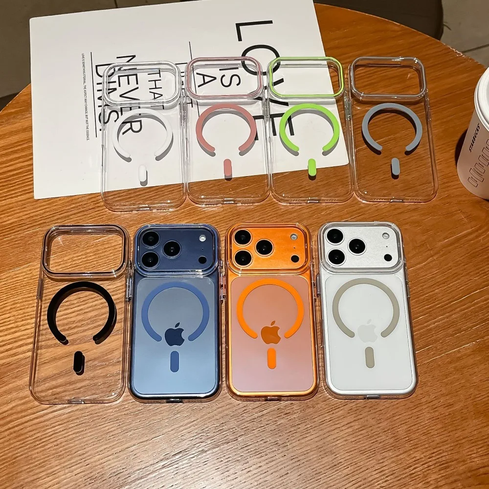 Coque de téléphone magnétique transparente de luxe, couverture rigide pour iPhone 17 16 15 14 13 12 Pro Max Plus Air pour Charge sans fil Magsafe, coque iphone 17 15 14 pro max