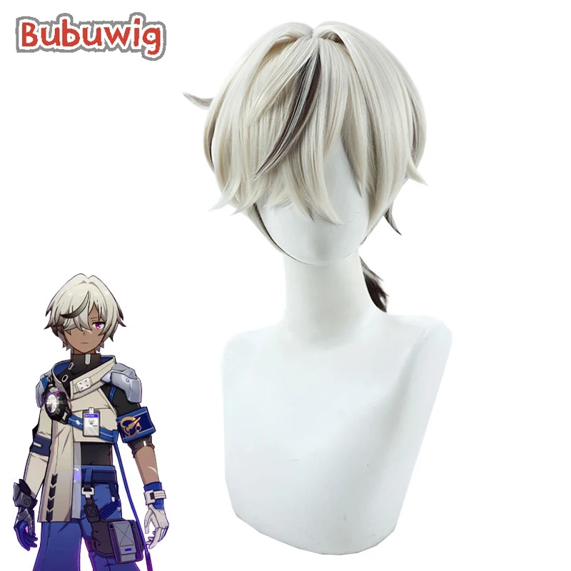 Bubuwig Synthetic Hair Arlan Cosplay Wigs Game Honkai: Star Rail Arlan 30cm Short Straight Cream Gradient Men Wig Heat Resistant