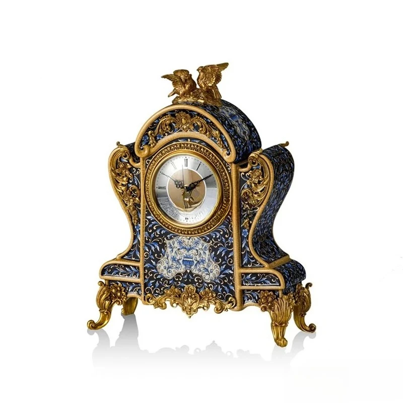 

French high-end ceramic villa living room study decoration waist-shaped flat body dark clock