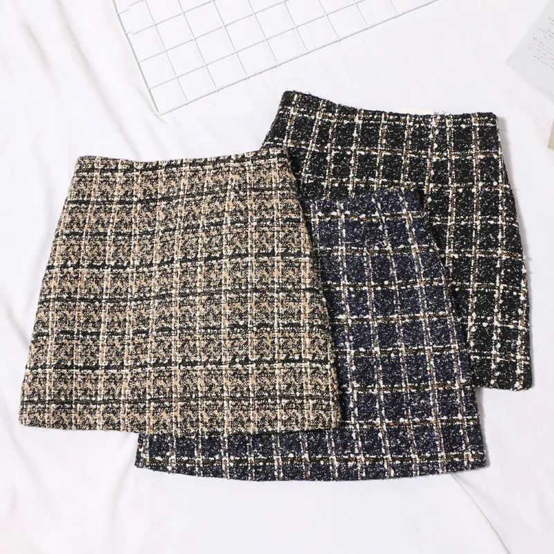 High Quality Hot Selling Wholesale Autumn Winter Plaid High Waist Slimming Bag Buttocks A-line Half Body Short Skirt Women Y2K