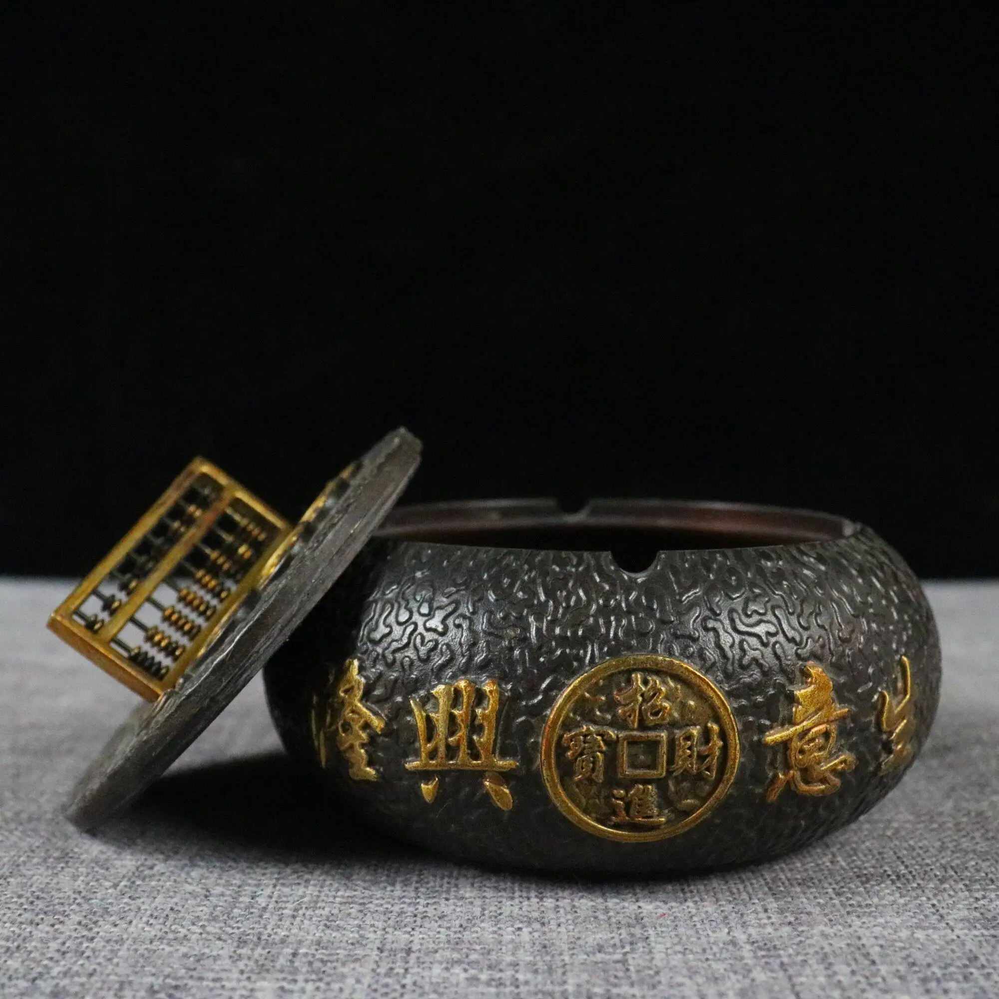 Vintage Brass Abacus Ashtray With Lid Lucky Wealth Business Prosperity Chinese Feng Shui Home Shop Decor Craft