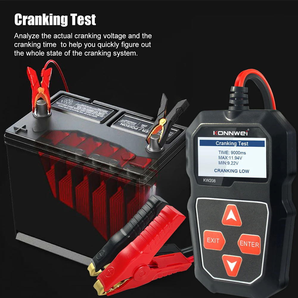 KONNWEI KW208 12V Car Battery Tester Cranking Charging Circut Tester Battery Analyzer 12V Volts Battery Tools Battery Analyzer - view 4