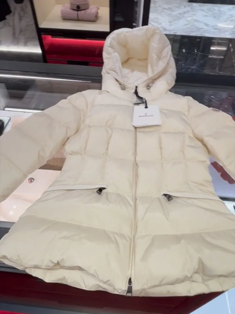 Cappotto invernale da donna Ele White Puffer Jaet con dettaglio ingombrante in vita Capispalla coreano con cappuccio