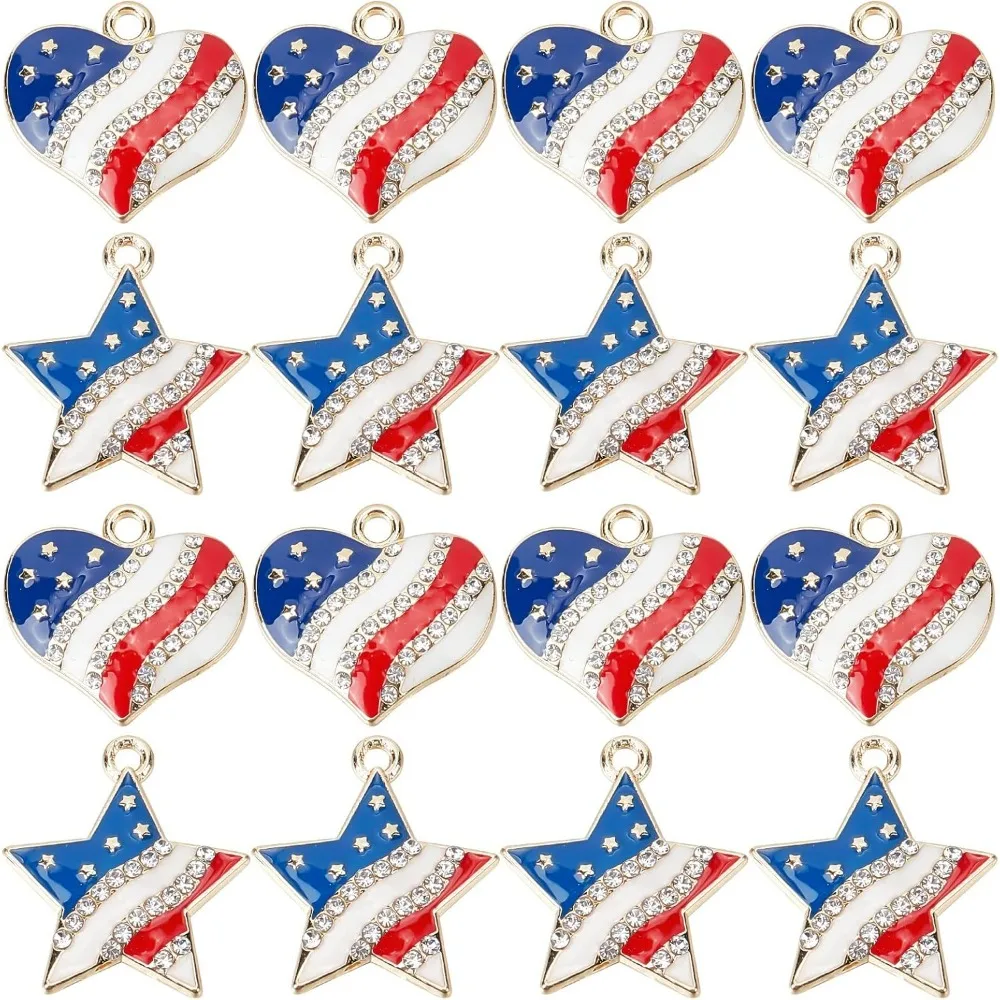 

20Pcs America Flag Charms USA Charms Patriotic Independence Day Charm 4th of July Rhinestone Love Heart Star Charms Jewelry kits