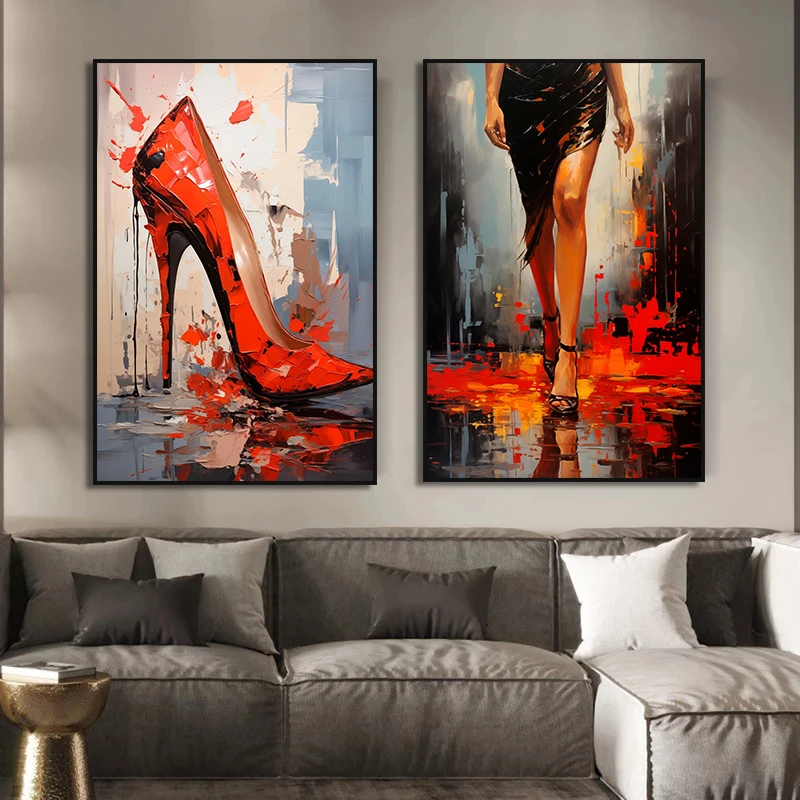 Modern Fashion Sexy Woman Red High Heels Shoes Legs Art Poster Canvas Painting Wall Print Picture Living Room Home Decor