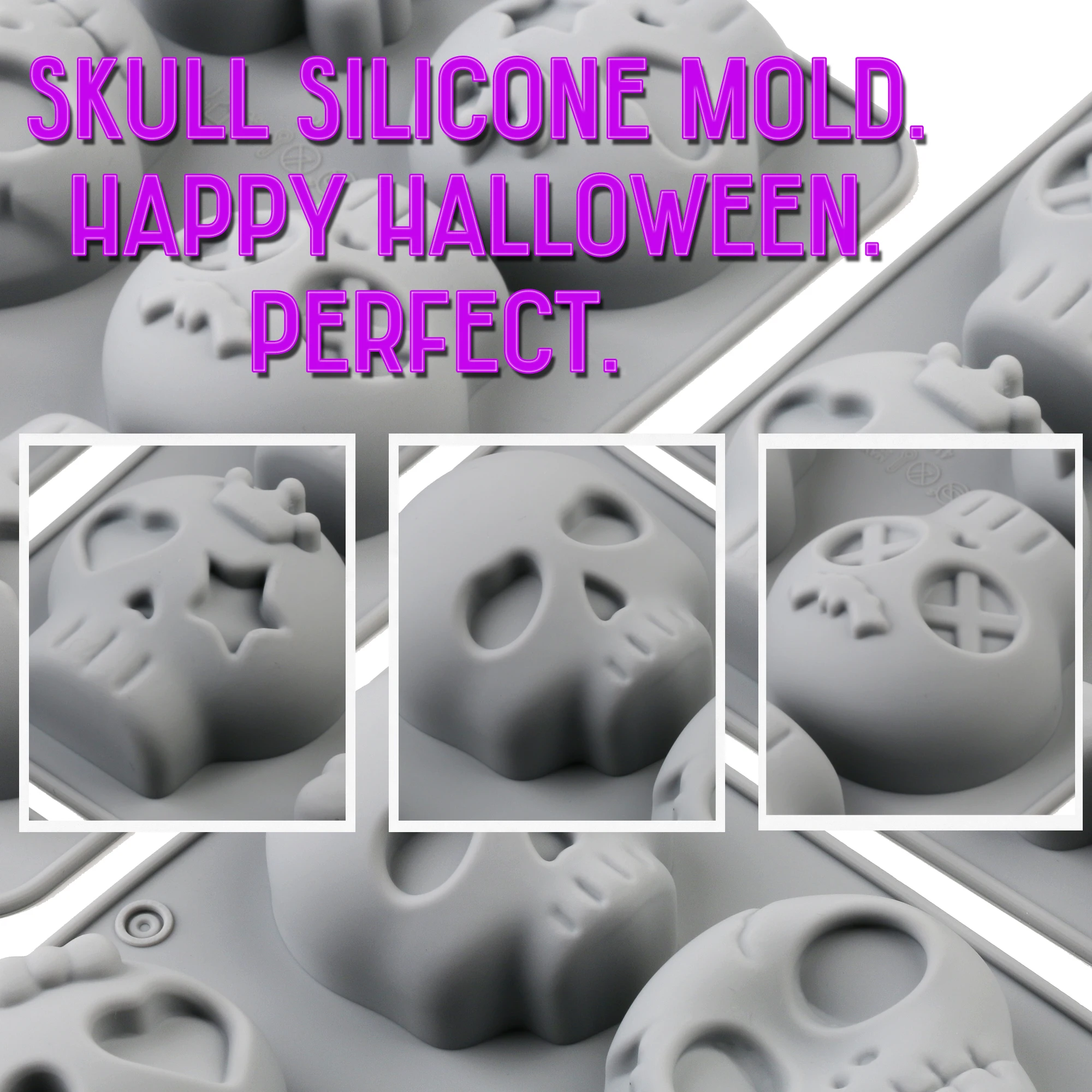 1 Stück Silikon-Totenkopf-Süßigkeitenform Antihaft-Dickwandige Kuchen- und Eisform für Schokolade, Mousse, Pudding, Gelee, Backen für Partys – Detail 2