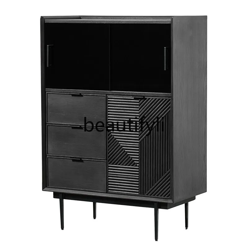 

Urban retro solid wood chest, bedroom wall locker, multi-functional combination dining side cabinet