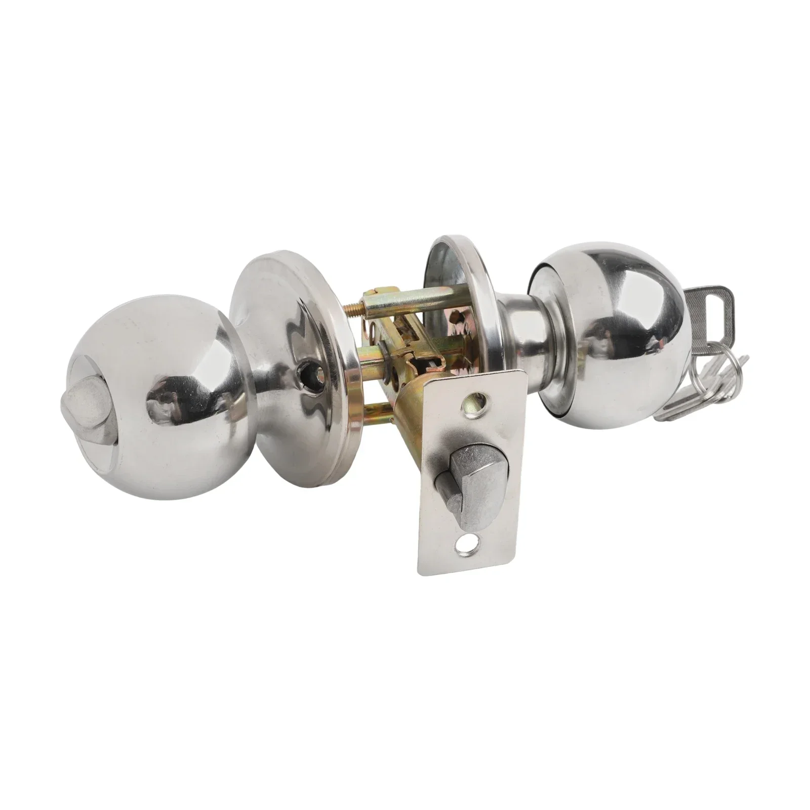 Set Knob Handle With Key Privacy Passage Round Home Sliver Bathroom Shower Entrance Stainless Steel Practical Useful