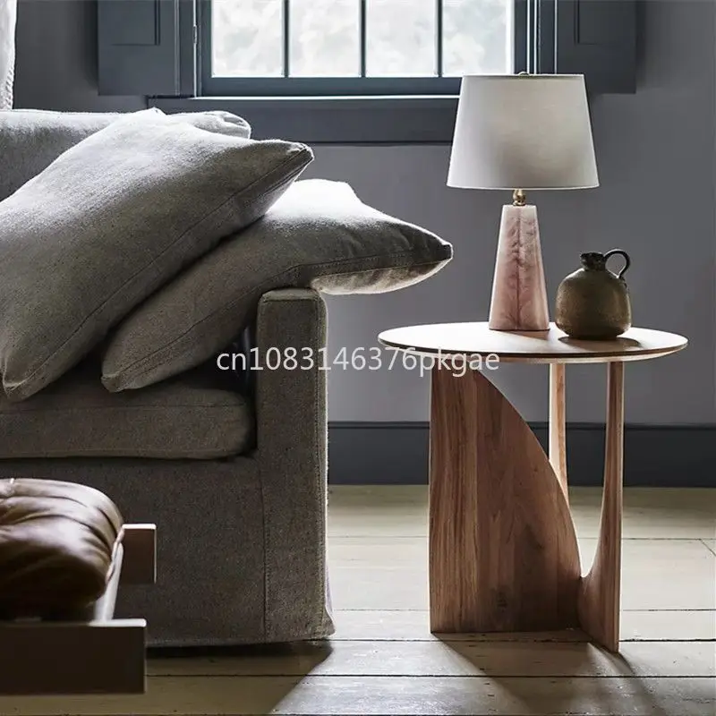 Nordic Round Solid Wood Edge A Few Black Simple Coffee Table Sofa Side Table Bedroom Bedside Table