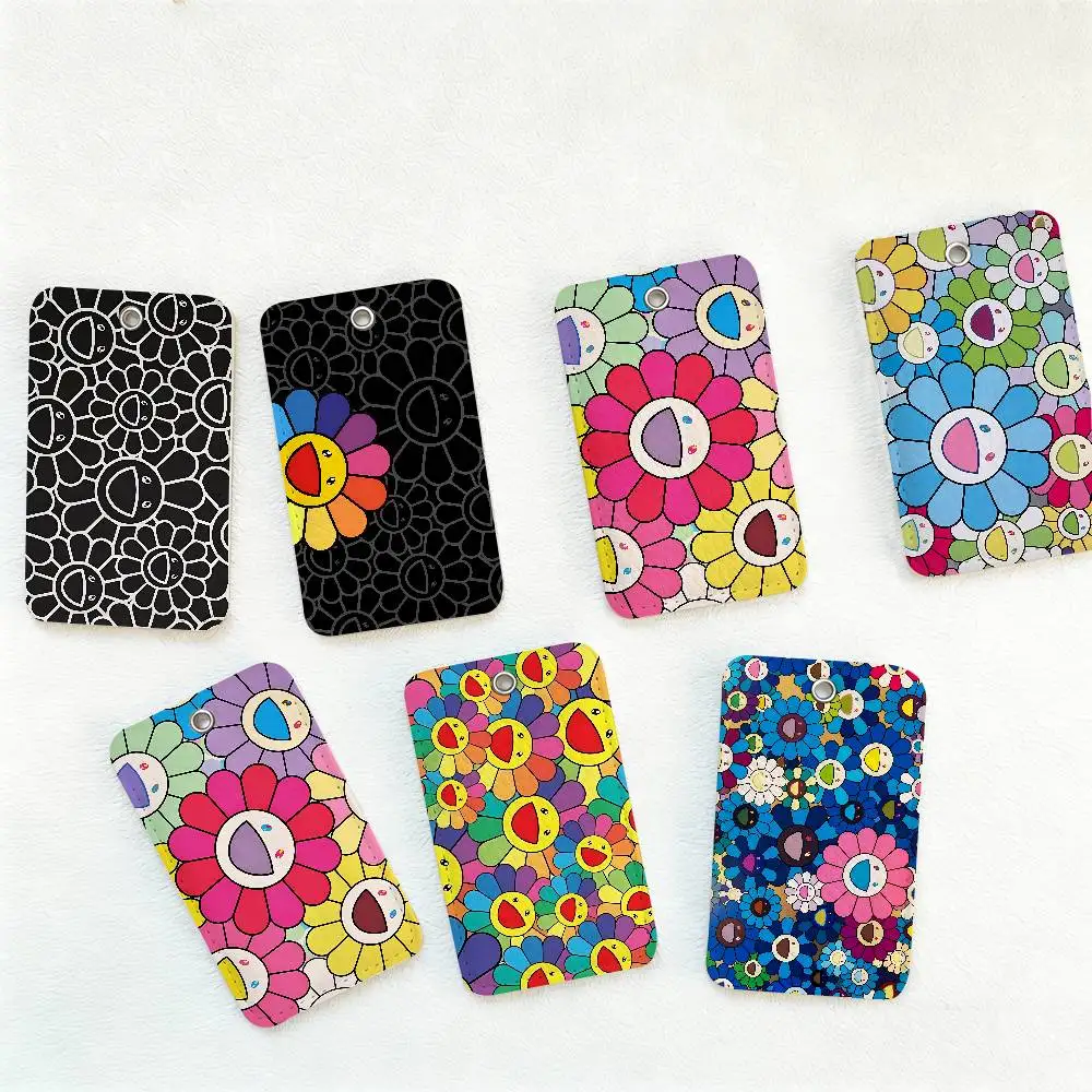 Flower T-Takashi Art M-Murakami PU Soft Leather Rectangular Key Card Holder Induction Elevator Protection Cover Youth Faion