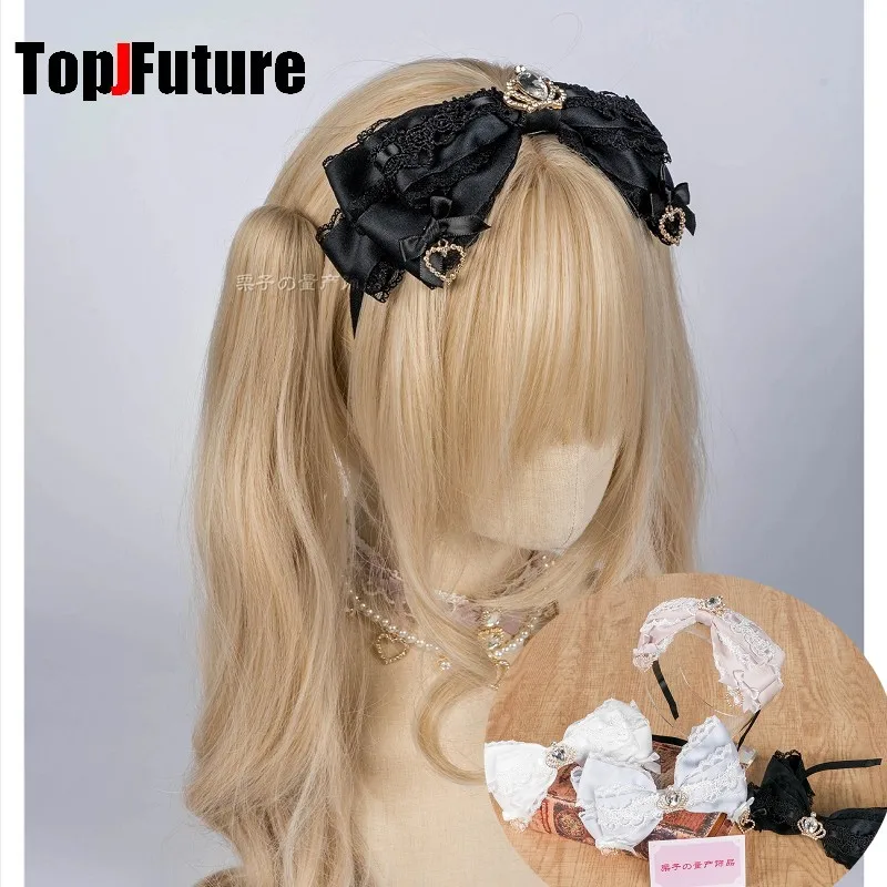 

Gothic Y2K Lolita Harajuku Women's Japanese hair hoop headband Ruffled Floral Lace Imitation bow hair bands hair accessories