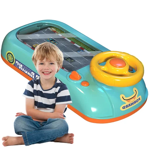 Children's steering wheel simulation driving toy puzzle electric desktop game machine dodge racing car adventure game