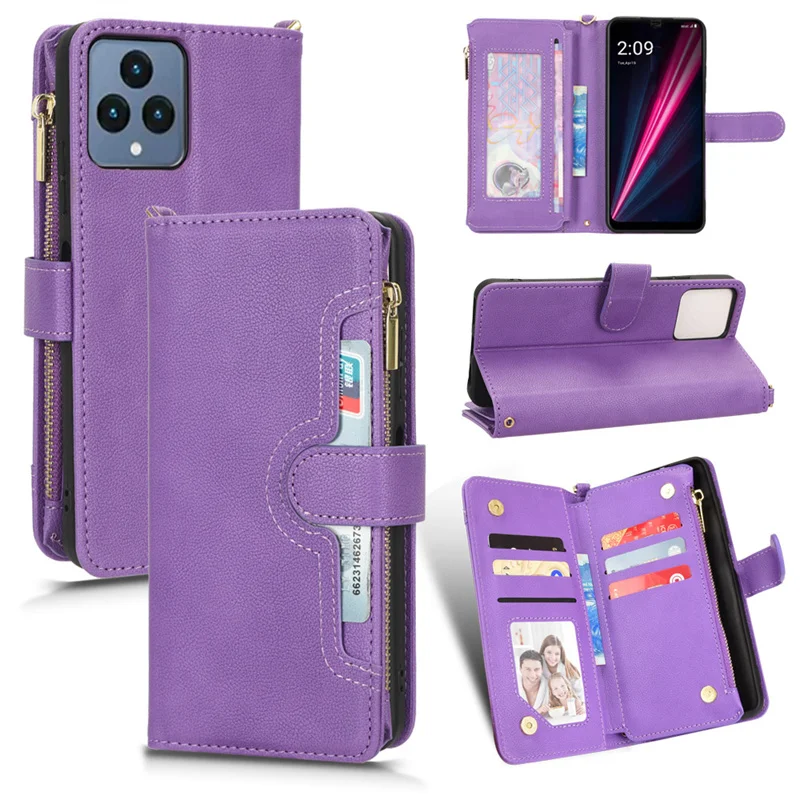 

For T-Mobile Revvl 6X 5G crossbody zipper Leather Card Insert Case for T-Mobile Revvl 6 5G Phone Case