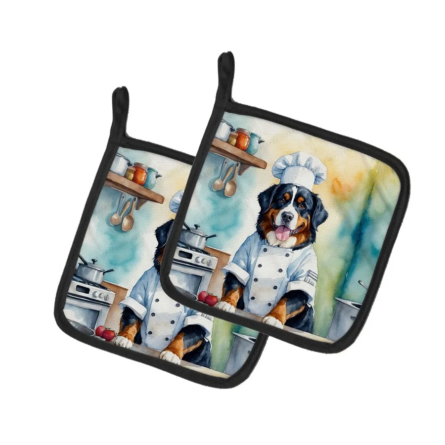 

Bernese Mountain Dog The Chef Pair of Pot Holders Kitchen Heat Resistant Pot Holders Sets Oven Hot Pads for Cooking Baking BBQ