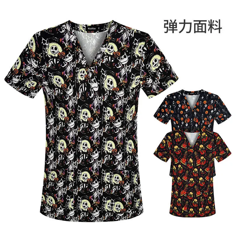 

New Product Plus Size Halloween Christmas Stretch Comfortable Doctor Nurse V-Neck Short Sleeved Uniform