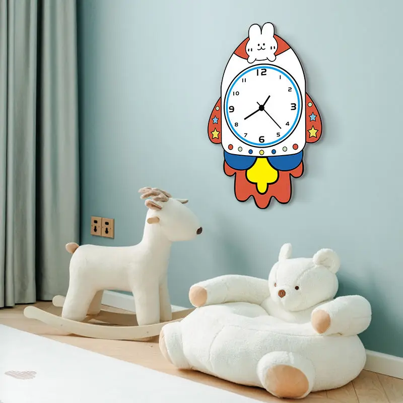 Cute Rocket Cartoon Wall Clock Fashion Decorative Clock Creative Mute Living Room Bedroom Children's Room Kindergarten Clock