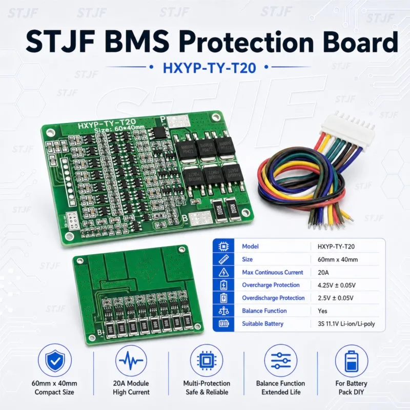 STJF 7S 25.9V 29.4V 7S 18650 lithium battery protection plate with balanced charge and discharge protection 15A current limit