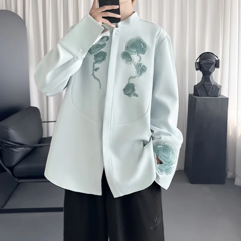 

Loose Long Sve Men's irt Chinese Sle Ganoderma Lacework Collar Hanfu Tea Costume Outerwear Breathable Polyester Fiber