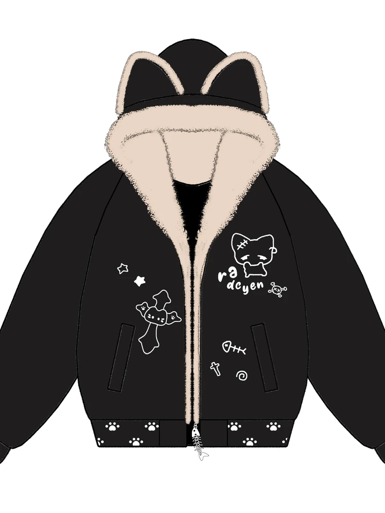 

Thiened American Retro Cute Ear Mountain Eagle Cotton Jaet ex Winter Warm Cotton Coat Couple Cotton Padded Coat