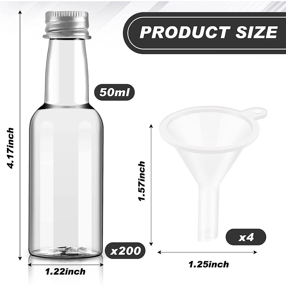 200 Pcs Mini Liquor Bottles 1.7 oz Plastic Empty Spirit Bottle with Screw Cap Mini Wine Bottles Hot Sauce Bottles Shot Bottles