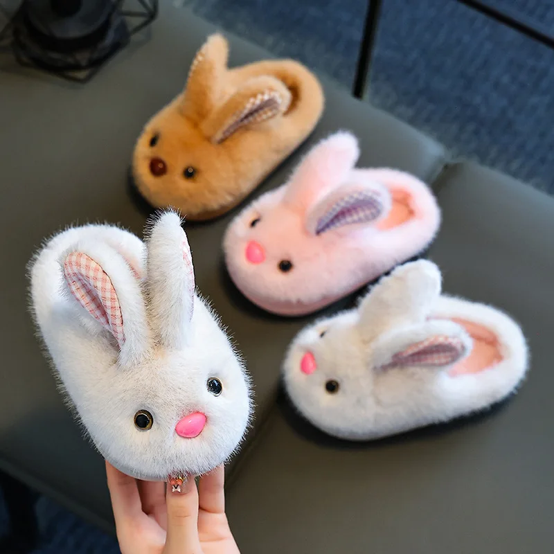 Kid Shoes Girl Fur Slippers Anti Slip Warm Slippers Fashionable Color Matching Cotton Slipper Autumn Winter Thick Bottom Slipper