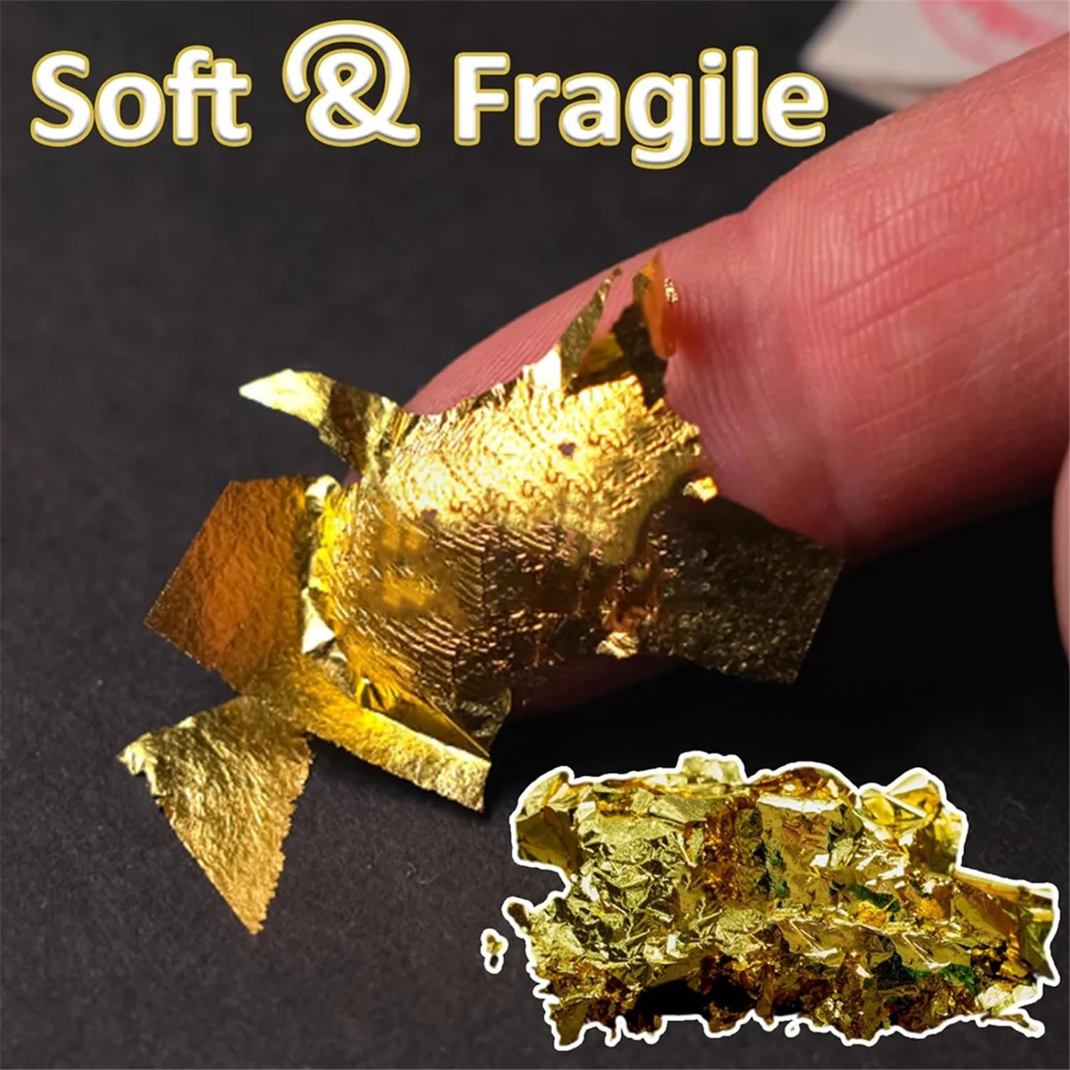 ABNH 200 PCS Gold Sheets Gold Foil for Art Gilding Flakes Multipurpose Gold Leaves Flakes Gold Flakes 8.5 X 8 cm