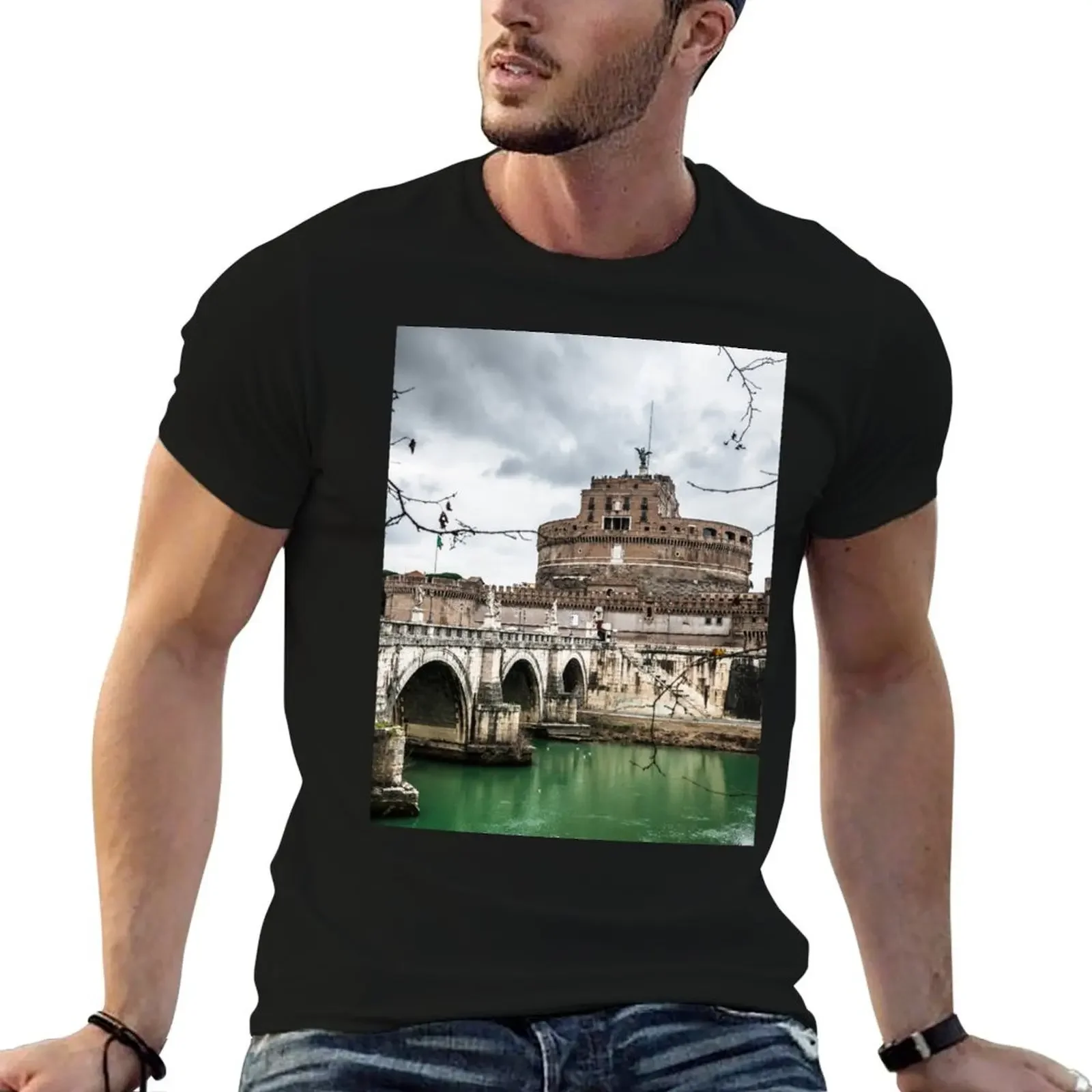 castel sant'angelo in rome T-Shirt customs design your own plus size clothes baggy shirts customizeds vintage t shirt men