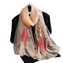 2024 New Four Seasons Thin Soft Chiffon Women Printing Beach Georgette Scarf Shawls Long Wraps Beach Sunscreen Hijab L98