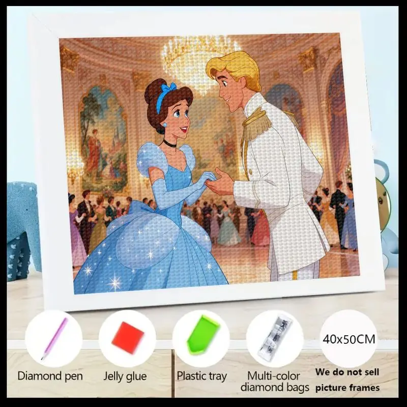 

1 шт. 5D полный квадратный дрель набор для алмазной живописи, DIY принцесса Диснея Золушка и принц, очаровательный романтический танцевальный мяч, сцена, фея