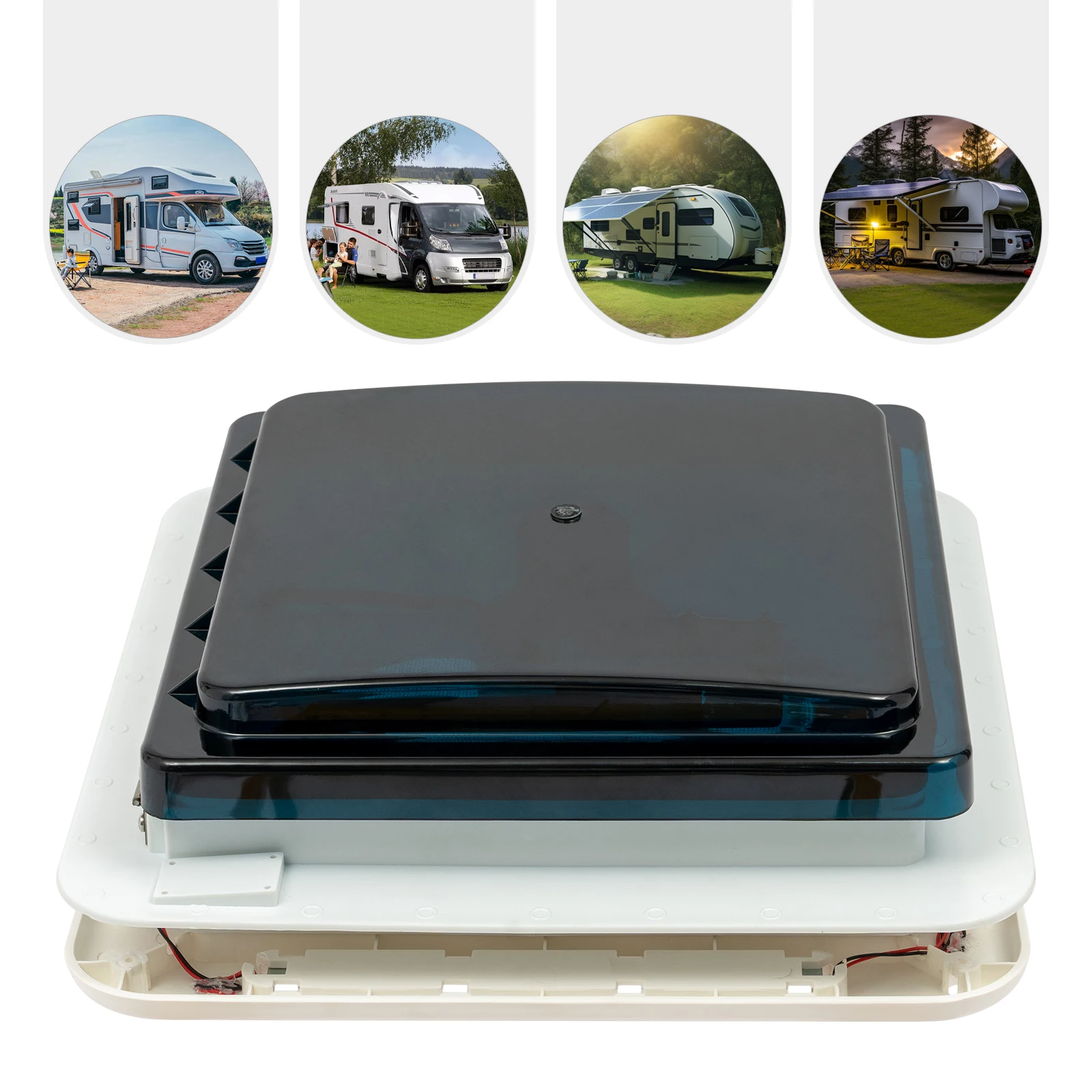12V RV-Dachventilator mit LED-Licht, 10 Flügeln, reinem Kupfermotor, schwarzer Abdeckung, Tastensteuerung, Vorwärts-/Rückwärtslauf, Luftaustausch 30m³/min, Abluft für Wohnwagen, Anhänger, Wohnmobil