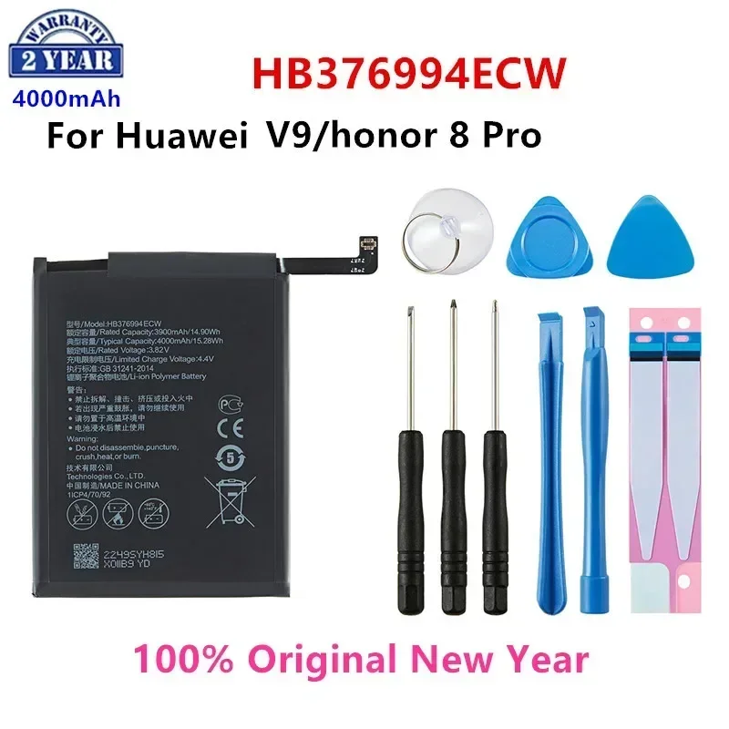 

100% Orginal HB376994ECW 4000mAh Battery For Huawei V9 honor 8 Pro DUK-AL20 DUK-TL30 Replacement Batteries +Tools