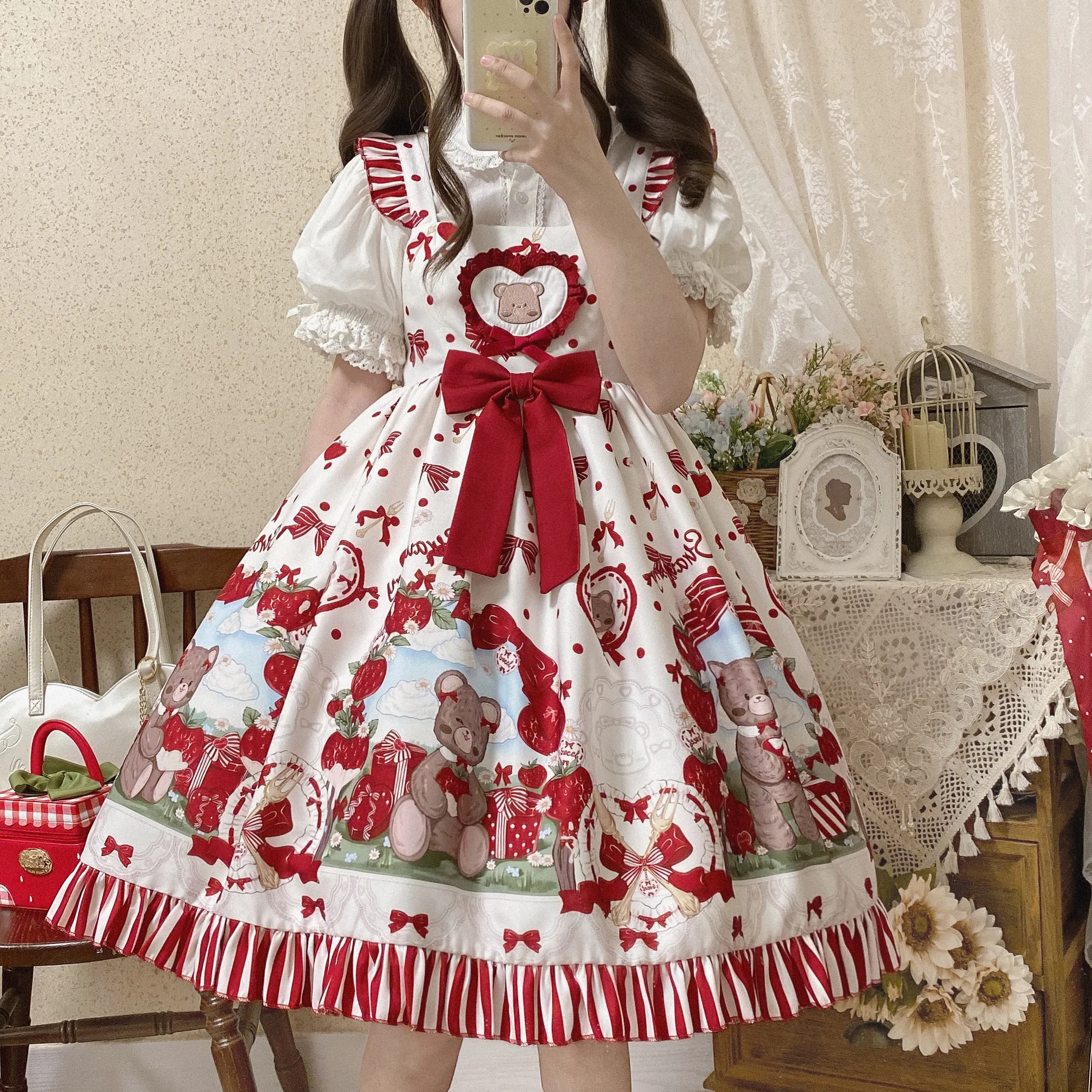 Coffret cadeau Harvey Lolita, poignée mignonne et douce, robe de mariée fleur JSK, robe Kawaii, originale, neuve, 03/robe Op et Jsk