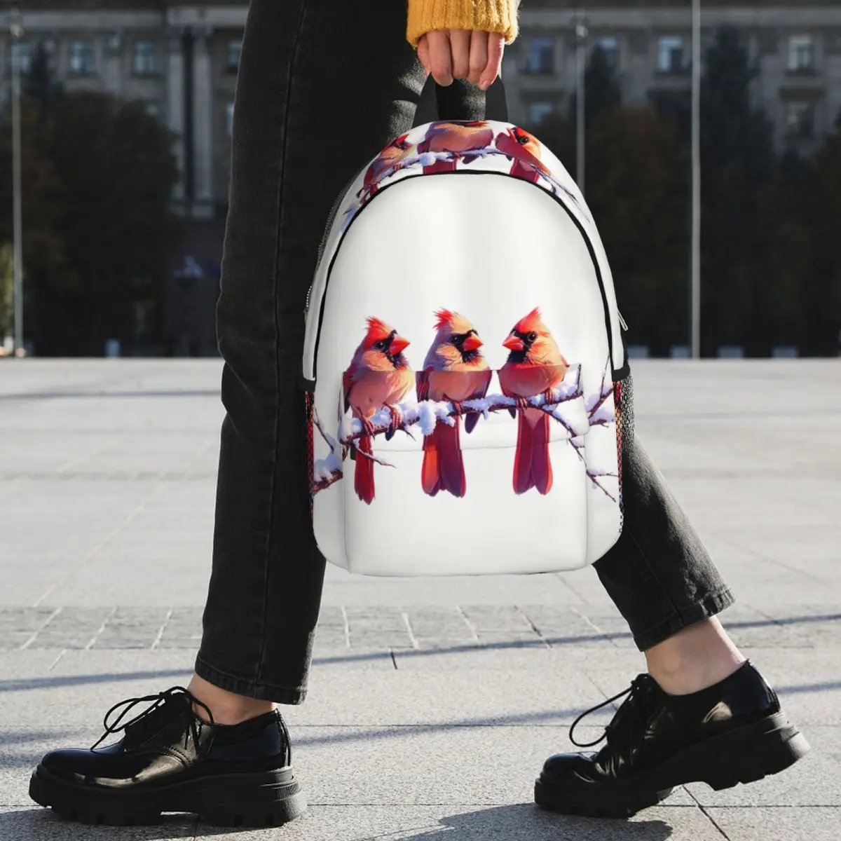 Winter Cardinal Bird On Branch Backpack Student BookBag Children School Bag Computer Shoulder Bags for Men Women