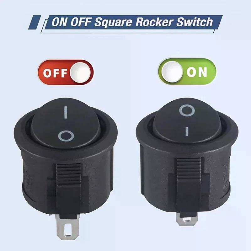 20pcs Rocker Switch Black On Off 2 Pin Mini Round Toggle Switch 3A 250V 6A 125V Circle Switches For RV Car Truck Boat