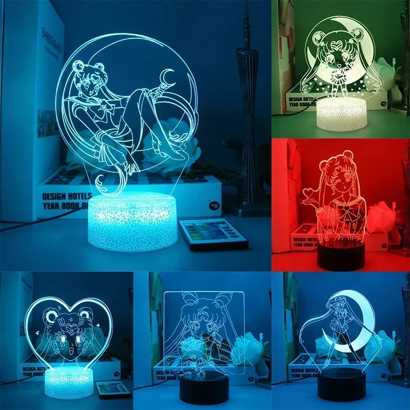 

Anime Sailor Moon Cartoon Tsukino Usagi 3D Led Night Light Lamp Home Room Acrylic Lamp Desk Decor for Kids Illusion Novelty Gift