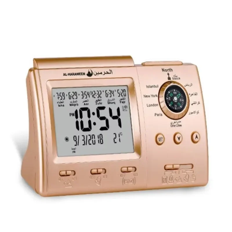 Factory Prayer World City Time Automatic Remote Control Multifunctional Islamic Azan Mosque Haramin Muslim Table Clock