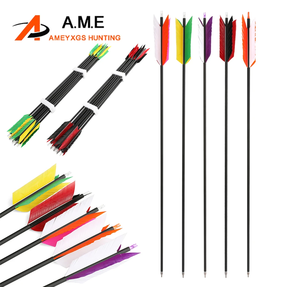 

6/12pcs Mixed Carbon Arrows 31.5 Inch Archery Arrow Turkey Feather Spine 500 ID 6.2mm OD 7.8mm Recurve Bow Shooting Hunting