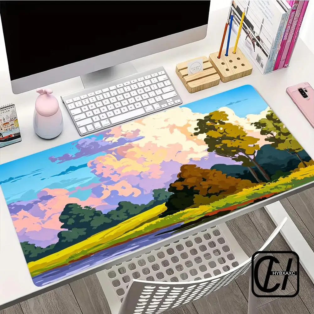Mouse Pad Natural Landscape In Color Blocks Mouse Pad Gaming Accessories Office Gamer Keyboard Desk Mat Non-Slip Large Desk Pad