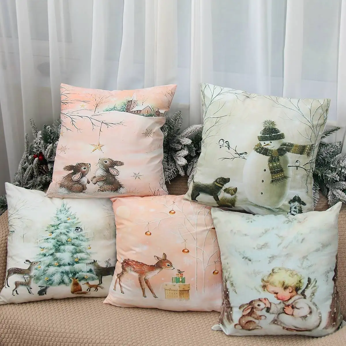Christmas Cushion Cover Pillowcase Merry Christmas Decorations For Home 2024 Navidad Natal Gifts Xmas Ornament New Year 2025