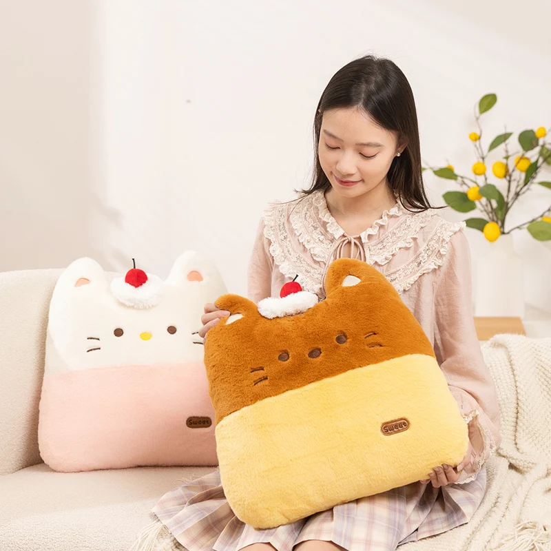 Fluffy Cartoon Cat Plush Throw Pillow Sweet Cherry Cat Stuffed Animal Cushion Cute Home Sofa Decor Plushie Gift