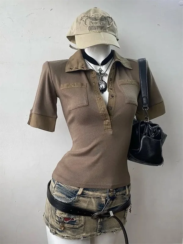 

Boya Girl Original Collar ort Sve T-irt Women's Vintage Retro Sle Summer Cotton Blend Moisture ng Top