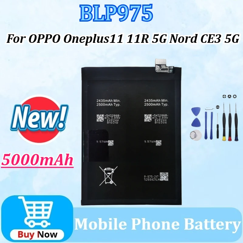 

New BLP975 for OPPO Oneplus11/11R 5G/Nord CE3 5G 5000mAh with Tool Kits for ONEPLUS 11 High Quality Mobile Phone Battery