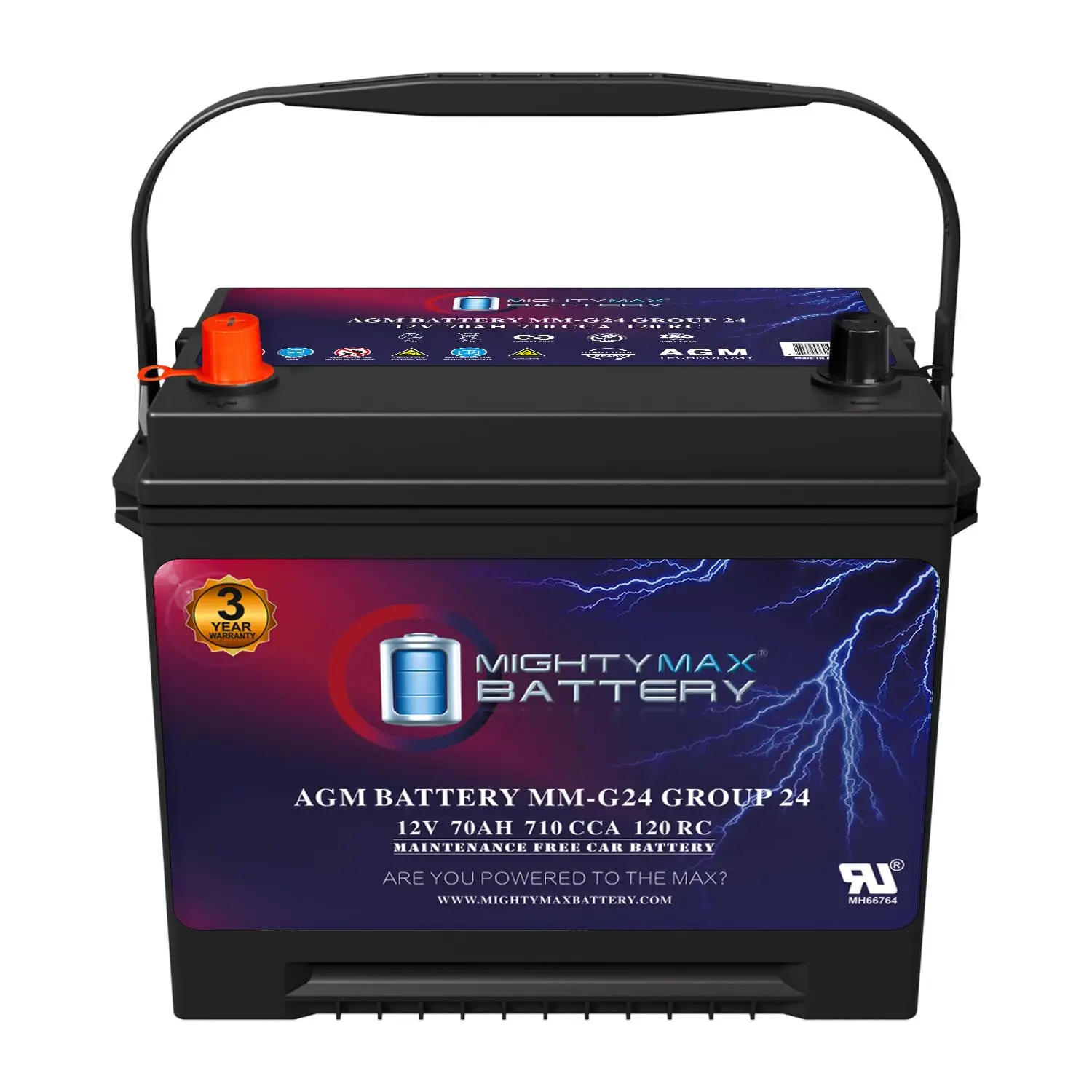 Group 24 12V 70Ah 710 CCA Car Battery Replacement for GMC K35/K3500 Pickup 6.5L 8 Cyl 69-70, Customized