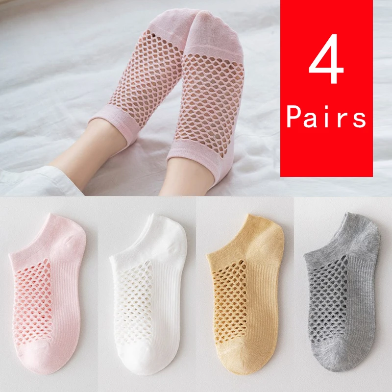 5 Pairs/Set 4 Pairs Breathable Mesh Ankle Boat Socks Women Silicone non-slip invisible Summer Spring Cotton Slipper No show Sock